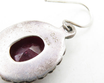SAMUEL BENHAM 925 Silver  Vintage Ruby Circle Pattern Dangle Earrings  EG9135