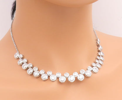 925 Sterling Silver Vintage Necklace Modern CZ Cascading Bubble Choker  NE4900