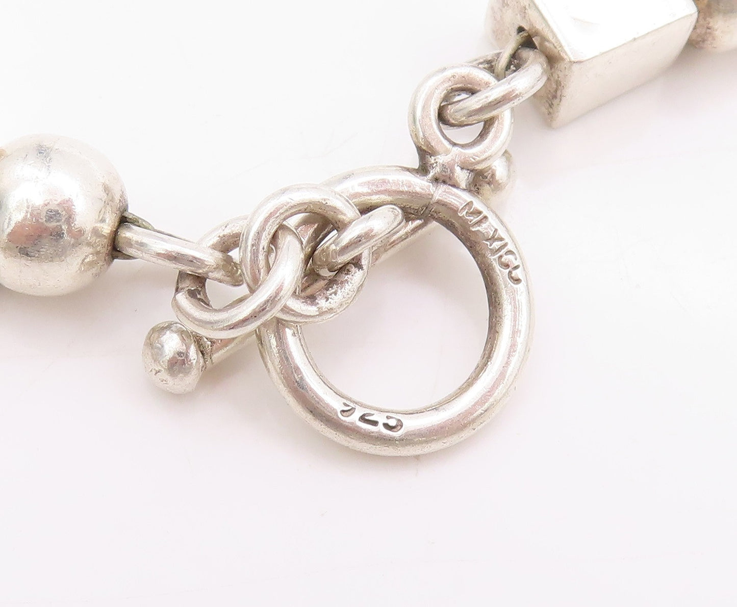 925 Sterling Silver Vintage Necklace Solid Geometric Sphere & Cube Chain  NE4614