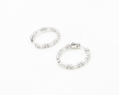 925 Sterling Silver   Sparkling Cubic Zirconia Round Hoop Earrings  EG8930