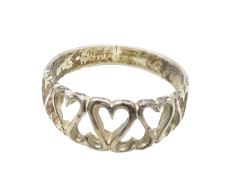 925 Sterling Silver  Vintage Up & Down Love Hearts Band Ring Sz 8  RG18632