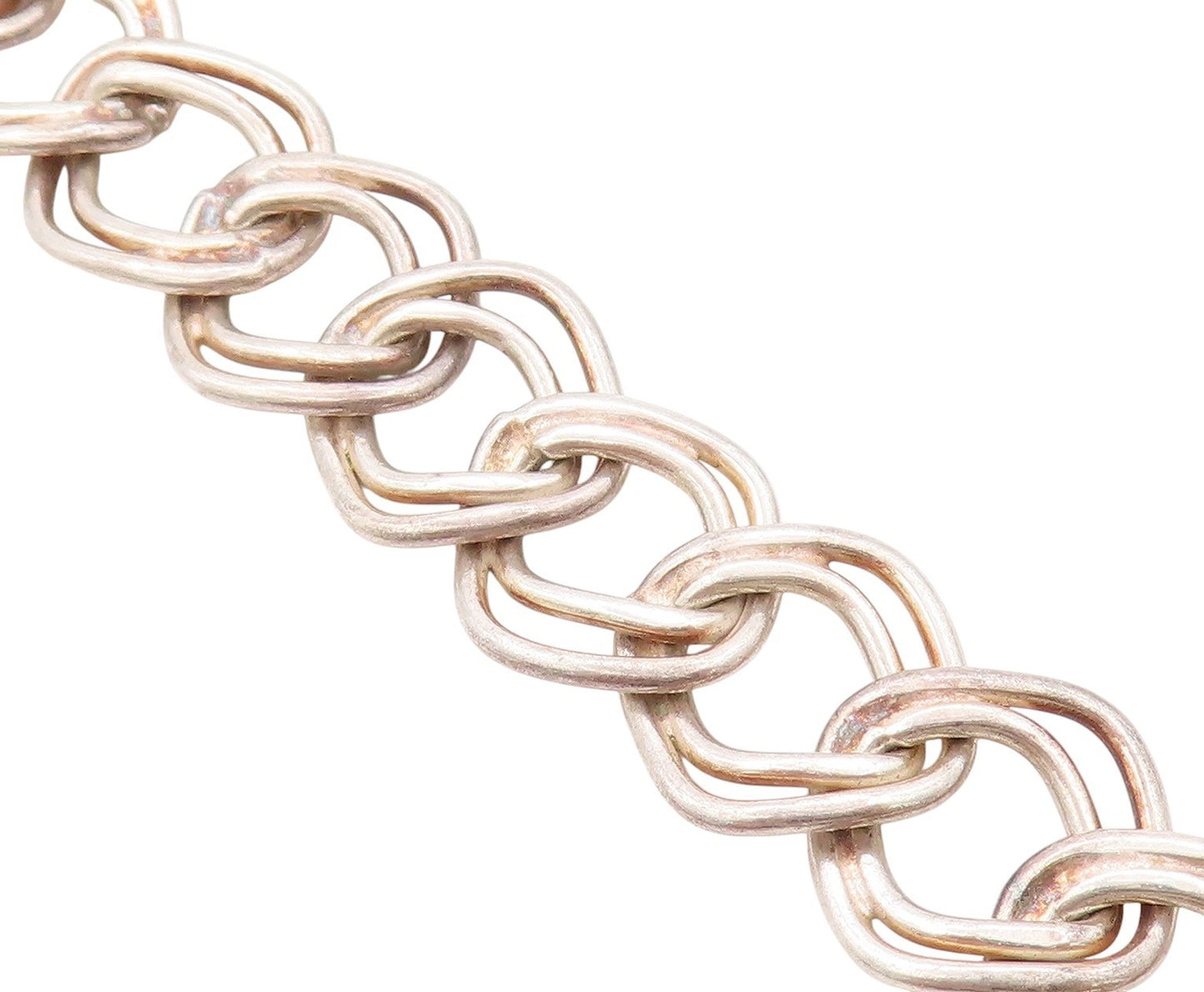 925 Sterling Silver Vintage Bracelet Brutalist Double Linked Rings Band  BT11281
