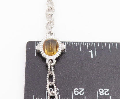 18k Gold & 925 Sterling Silver Vintage Necklace Faceted Citrine Chain  NE4918