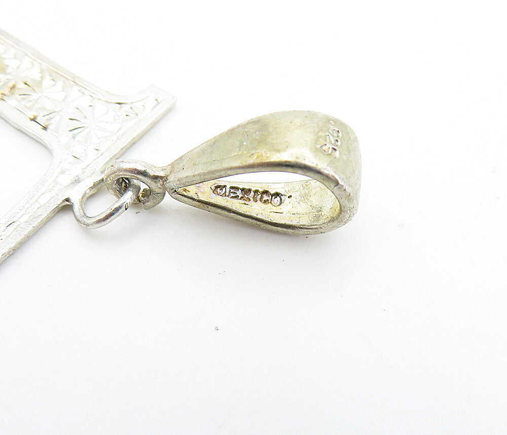 MEXICO 925 Sterling Silver  Vintage Diamond Cut F Initial Drop Pendant  PT5413