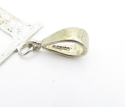 MEXICO 925 Sterling Silver  Vintage Diamond Cut F Initial Drop Pendant  PT5413