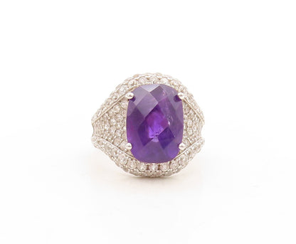 925 Sterling Silver Vintage Ring Designer Oval Amethyst & Topaz  Sz  7  RG31575