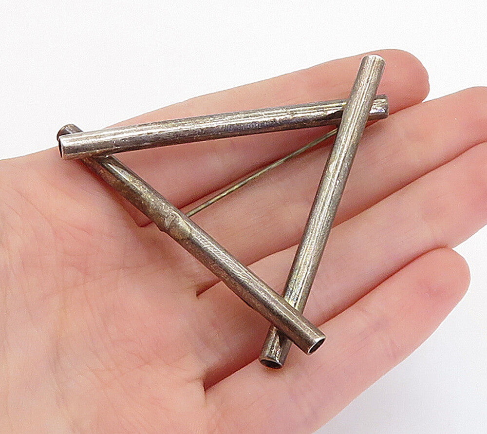 MEXICO 925 Sterling Silver Vintage Oxidized Triangle Tubes Brooch Pin BP2503