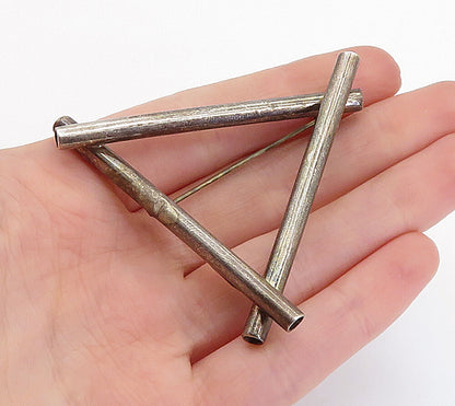 MEXICO 925 Sterling Silver Vintage Oxidized Triangle Tubes Brooch Pin BP2503