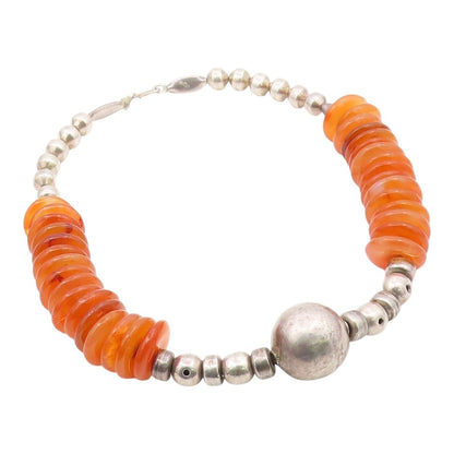 Solid Silver Vintage Heavy Beaded Gemstone Large Heavy Ball Necklace  NE3902