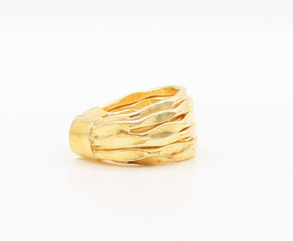 925 Sterling Silver Vintage Ring Gold Plated Brutalist Carved  Sz 6.5  RG28256