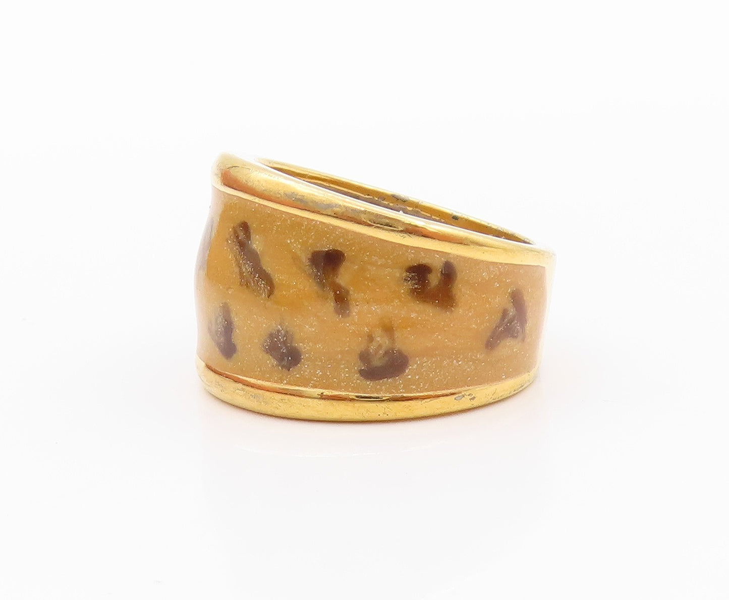 925 Sterling Silver Vintage Ring DAVID SIGAL Gold Plated Enameled  SZ 9  RG32207