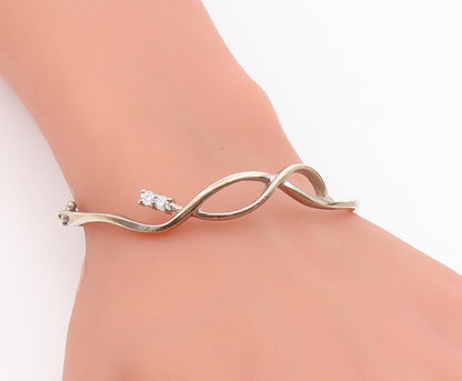 925 Sterling Silver Vintage Bracelet CZ Minimalist Infinity Wavy Bangle  BT11875