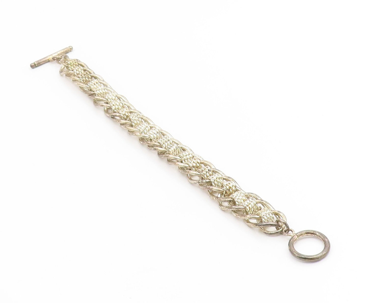 925 Sterling Silver Vintage Bracelet Bold Interlocking Woven Braid Link  BT11922