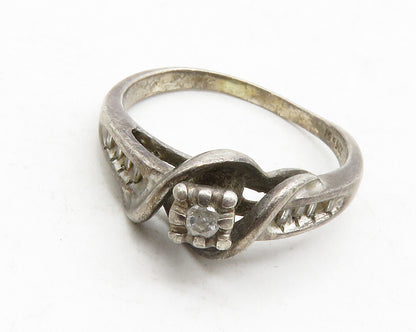925 Sterling Silver  Vintage Genuine Diamonds Dark Tone Band Ring Sz 8 RG13112