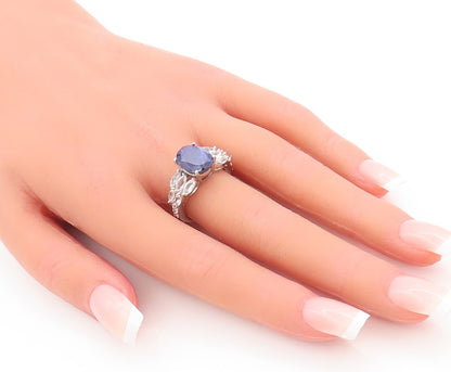 925 Sterling Silver Vintage Ring Oval Cut Sapphire Marquise Topaz  Sz 7  RG29218