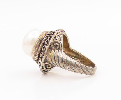 925 Sterling Silver Vintage Ring Classic Pearl Statement Band  Sz 6  RG35859