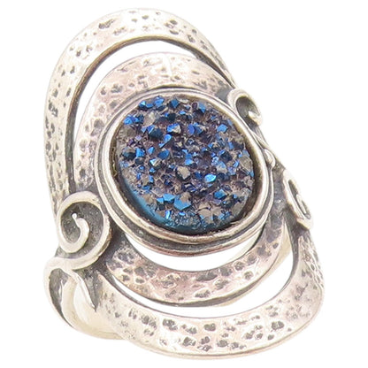 925 Sterling Silver Vintage Ring OR PAZ ISRAEL Drusy Quartz Band Sz 8.5 RG36450