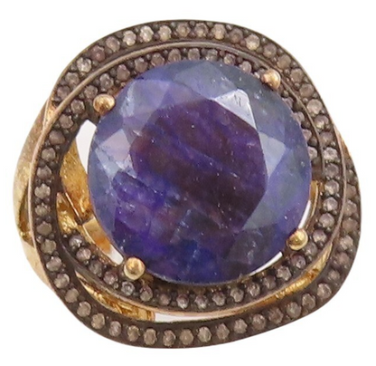 925 Sterling Silver Vintage Ring Gold Plated Blue Gemstone Topaz  Sz 7  RG30539