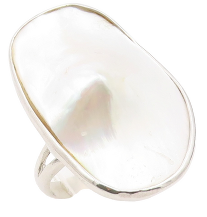 925 Sterling Silver Vintage Ring Modernist Mother Of Pearl Band  Sz 7  RG36507