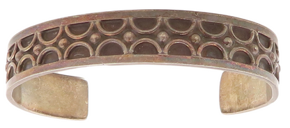 925 Sterling Silver Vintage Bracelet MEXICO Semi Circles Carved Cuff  BT10956