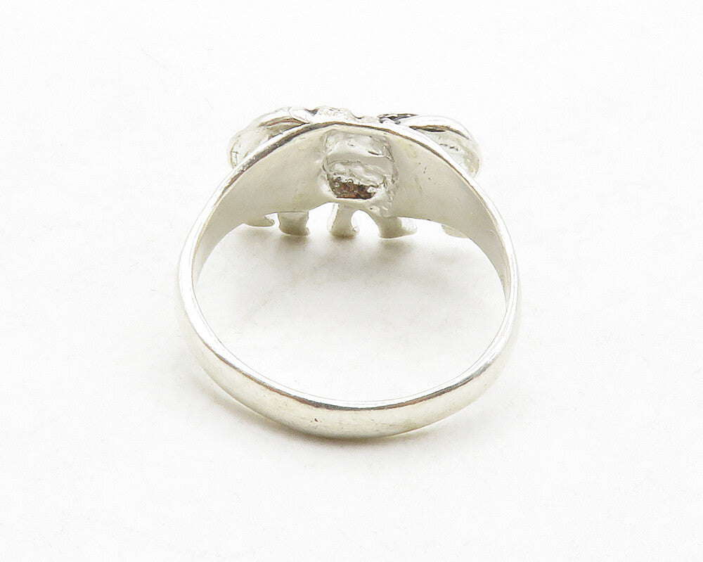 925 Sterling Silver  Vintage Red Topaz Eye Elephant Band Ring Sz 9.5  RG13164