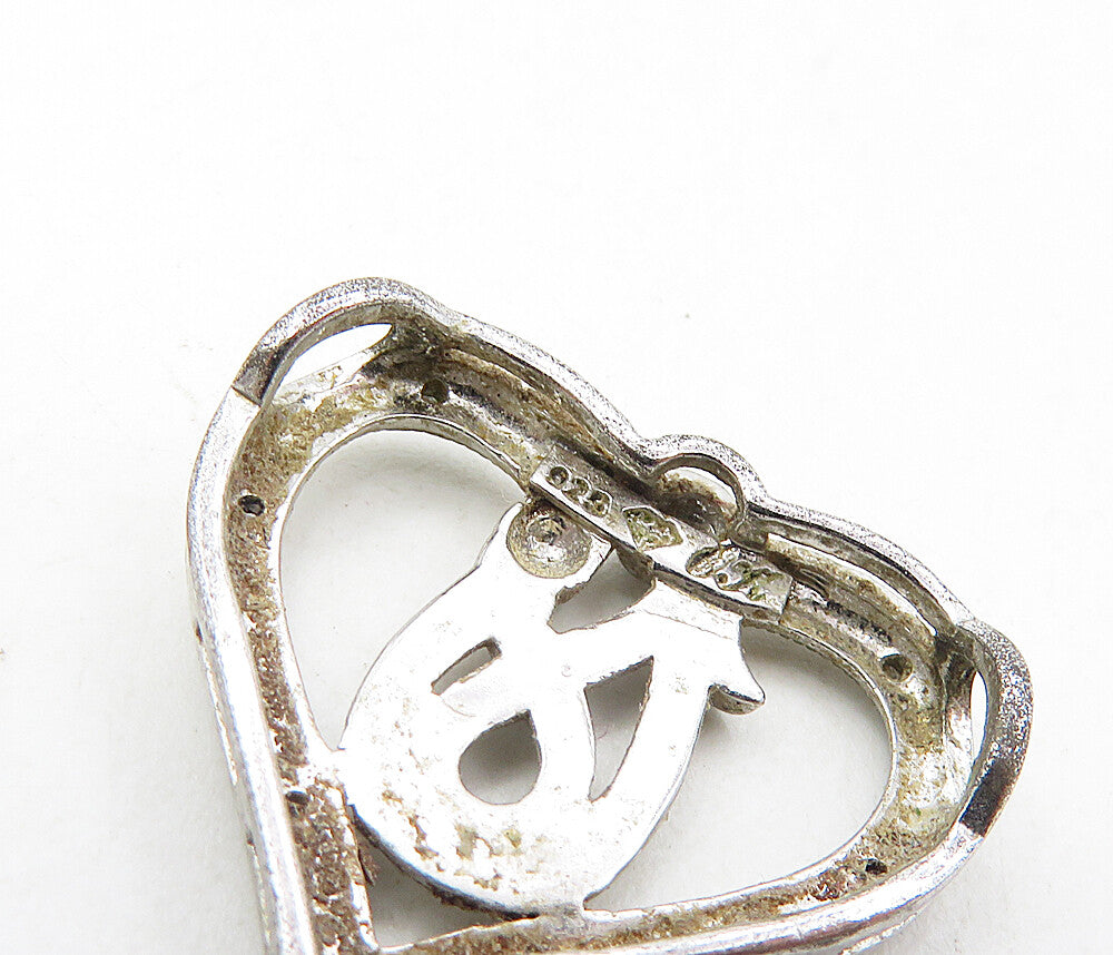 925 Sterling Silver  Vintage Genuine Diamonds Love Heart Slide Pendant  PT7005