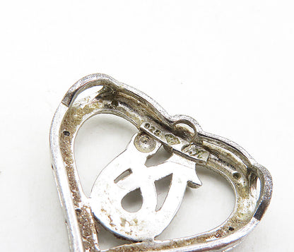 925 Sterling Silver  Vintage Genuine Diamonds Love Heart Slide Pendant  PT7005