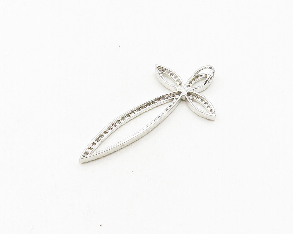 925 Sterling Silver  Cubic Zirconia Floral Religious Cross Pendant  PT14744