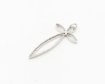 925 Sterling Silver  Cubic Zirconia Floral Religious Cross Pendant  PT14744