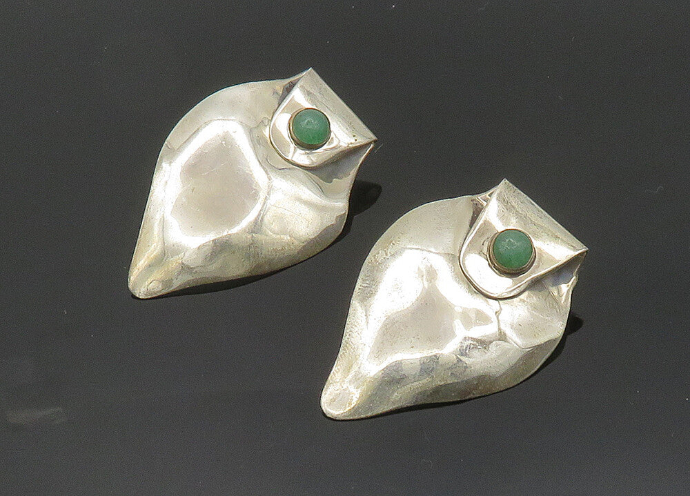 TULLA BOOTH 925 Silver  Vintage Cabochon Jade Non Pierce Earrings  EG10032
