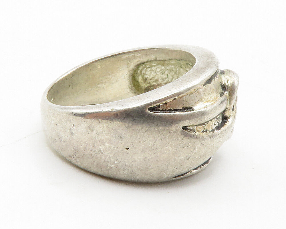925 Sterling Silver  Vintage Knot Detail Round Dome Band Ring Sz 7  RG13713