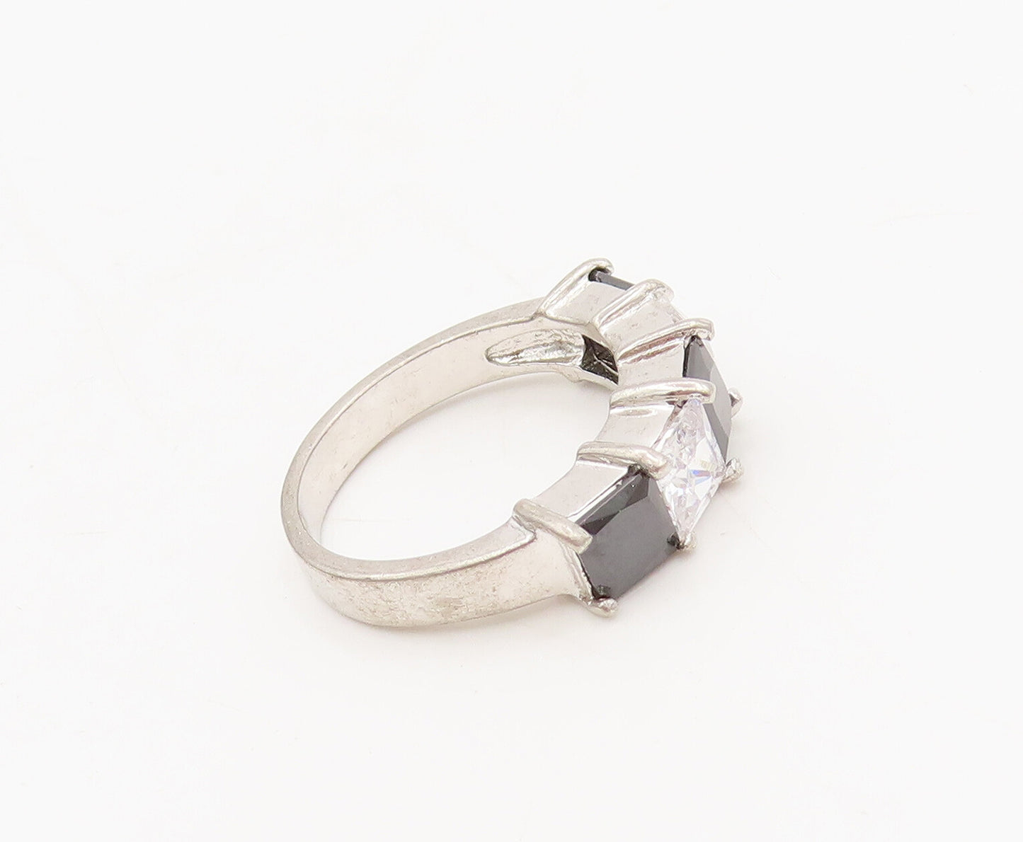 925 Sterling Silver  Vintage Minimalist Alternate CZ & Onyx Ring Sz 7  RG27458