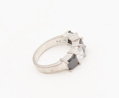 925 Sterling Silver  Vintage Minimalist Alternate CZ & Onyx Ring Sz 7  RG27458