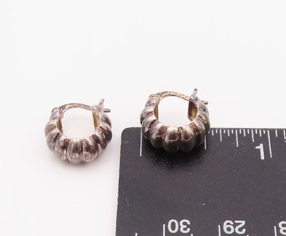 925 Sterling Silver Vintage Earrings Dark Tone Grooved Mini Hoops  EG13650