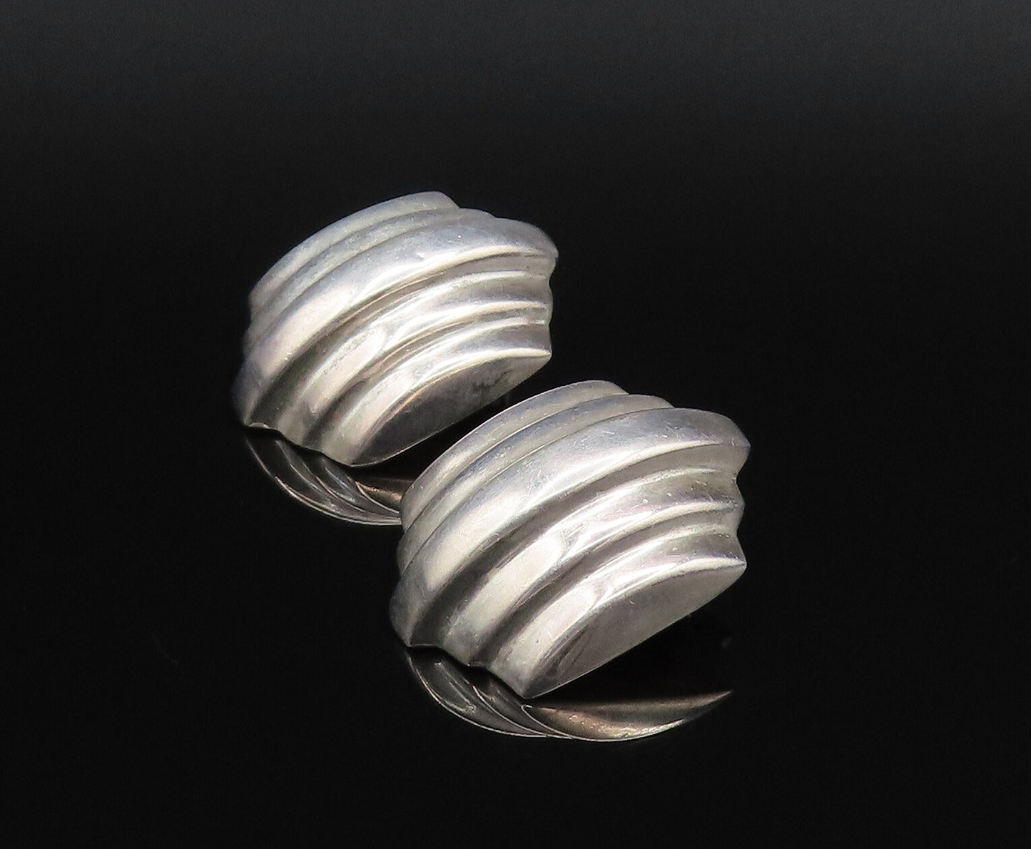 925 Sterling Silver  Vintage Hollow Ribbed Non Pierced Earrings  EG12108