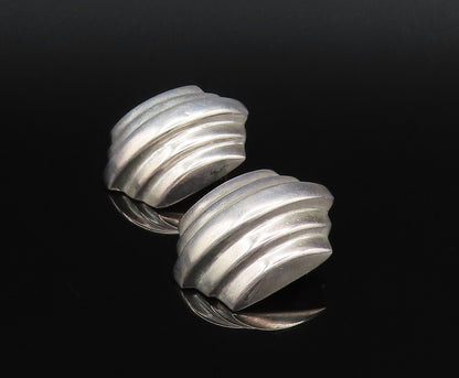 925 Sterling Silver  Vintage Hollow Ribbed Non Pierced Earrings  EG12108