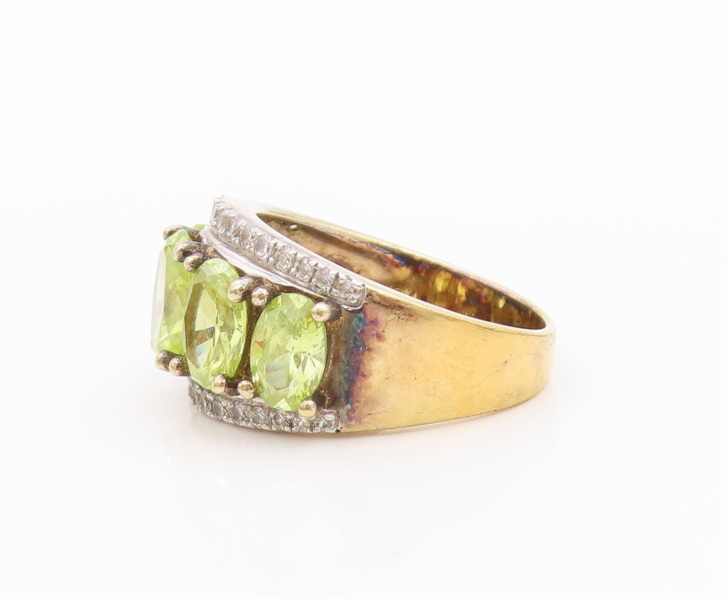 925 Sterling Silver Vintage Ring Gold Plated Topaz & Gemstone Band Sz 7  RG33336