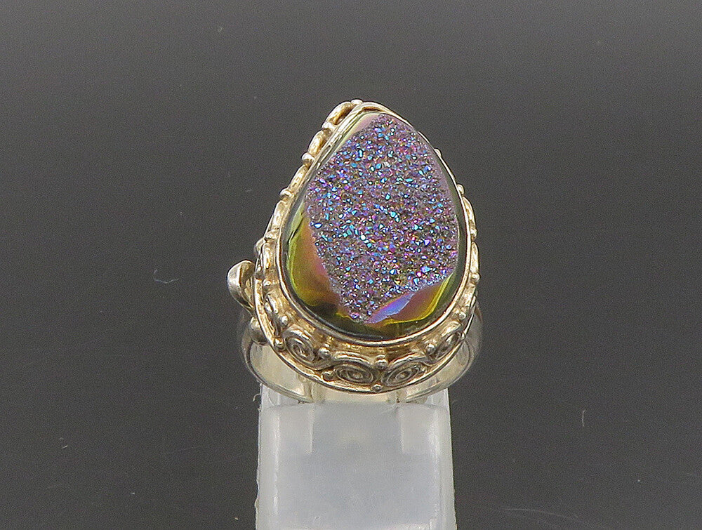 SAJEN 925 Silver  Vintage Pear Shaped Purple Druzy Swirl Ring Sz 6.5  RG24282