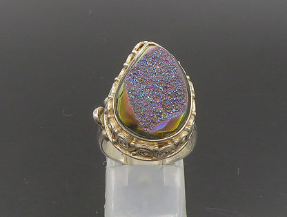 SAJEN 925 Silver  Vintage Pear Shaped Purple Druzy Swirl Ring Sz 6.5  RG24282