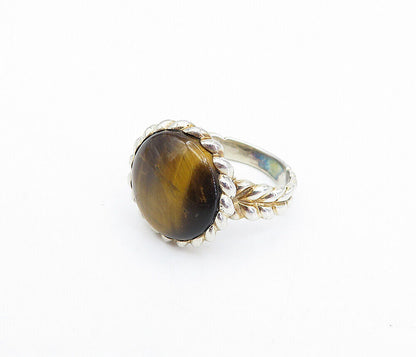 925 Sterling Silver  Tiger's Eye Twist Wheat Band Cocktail Ring Sz 8  RG4038