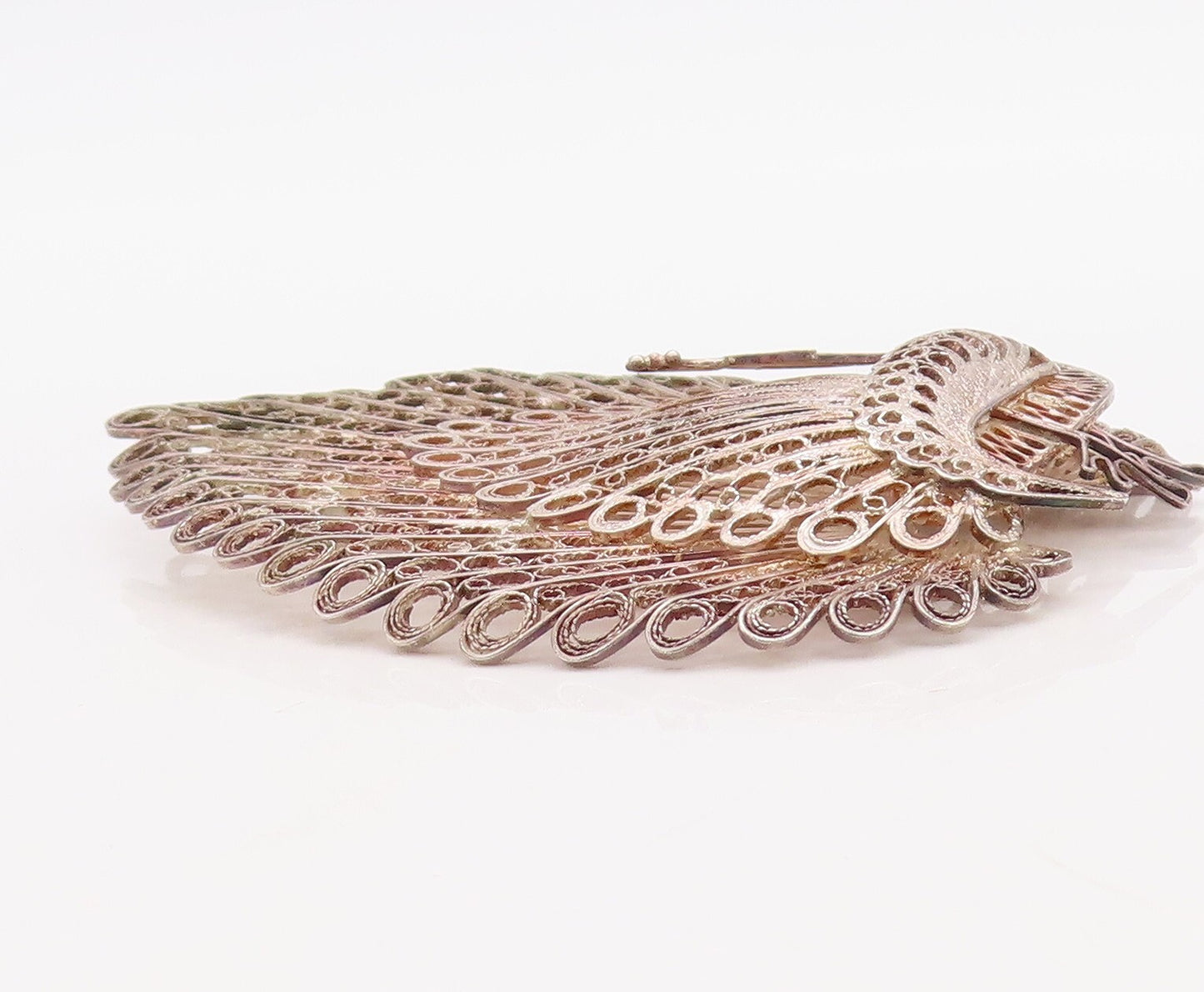 925 Sterling Silver Vintage Brooch Pin Designer Filigree Work Peacock  BP11235