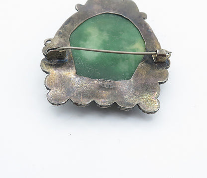 MEXICO 925 Silver  Vintage Antique Face Carved Gemstone Brooch Pin  BP2881