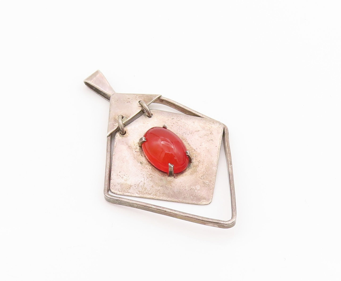 925 Sterling Silver Vintage Pendant EUROPE Antique Cabochon Carnelian  PT24295