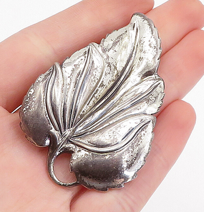 DANECRAFT 925 Sterling Silver  Vintage Antique Single Leaf Brooch Pin  BP1196