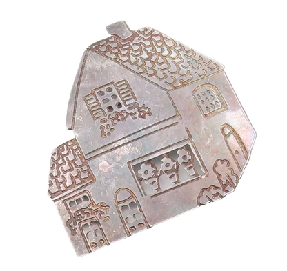 925 Sterling Silver  Vintage Dark Tone Etched Detail House Brooch Pin  BP8279