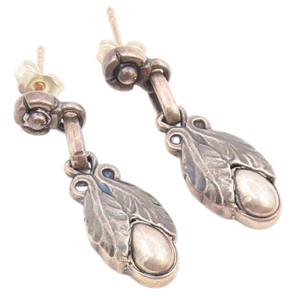 925 Sterling Silver Vintage Earrings GEORG JENSEN DENMARK Floral Drop  EG14525