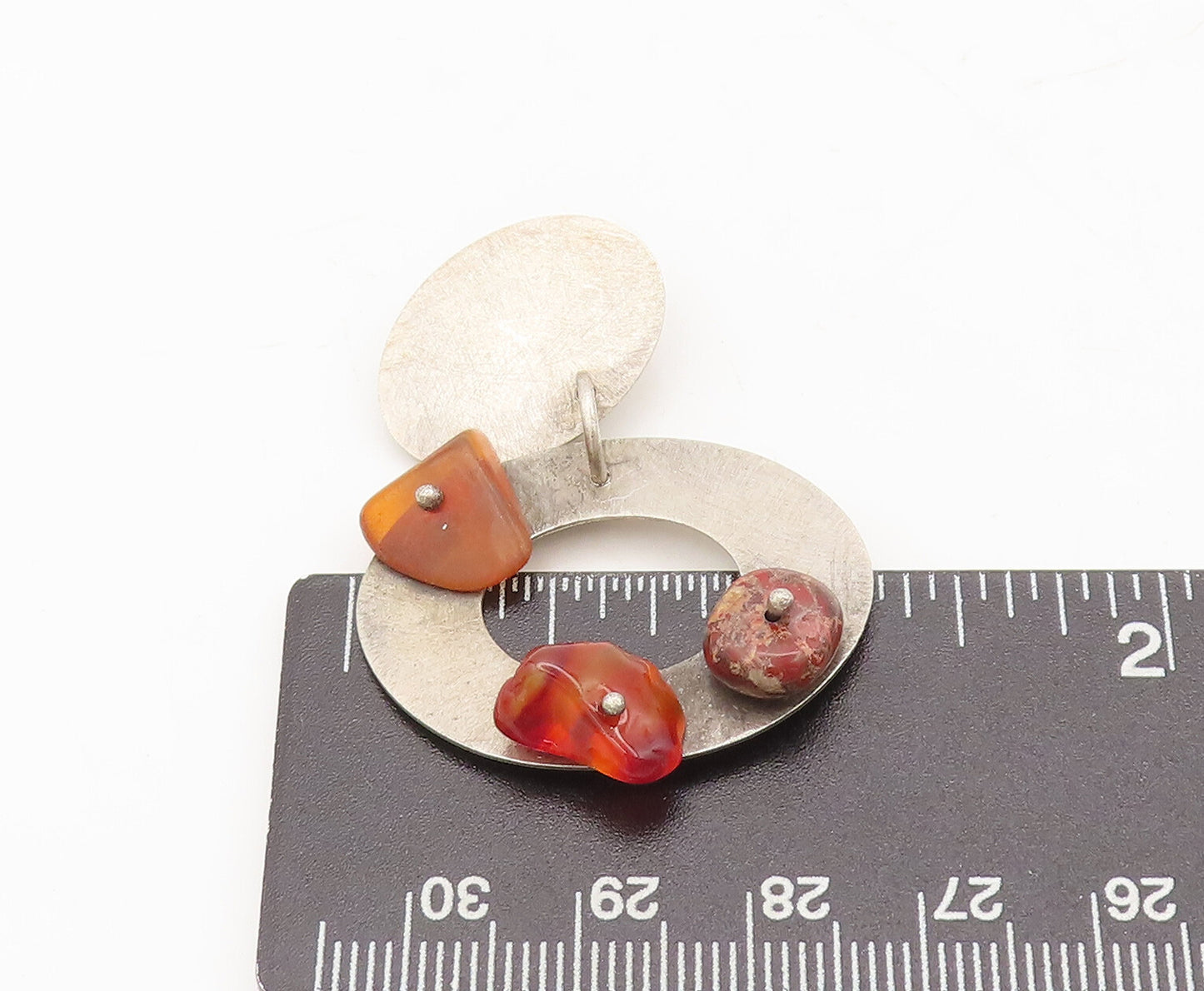 925 Sterling Silver Vintage Pendant Solid Modernist Amber Turquoise  PT22618