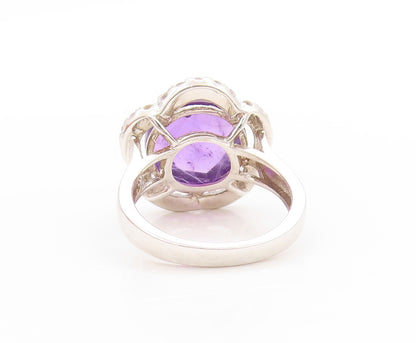 925 Sterling Silver Vintage Ring Amethyst & CZ Halo Floral Band  Sz 6  RG33731