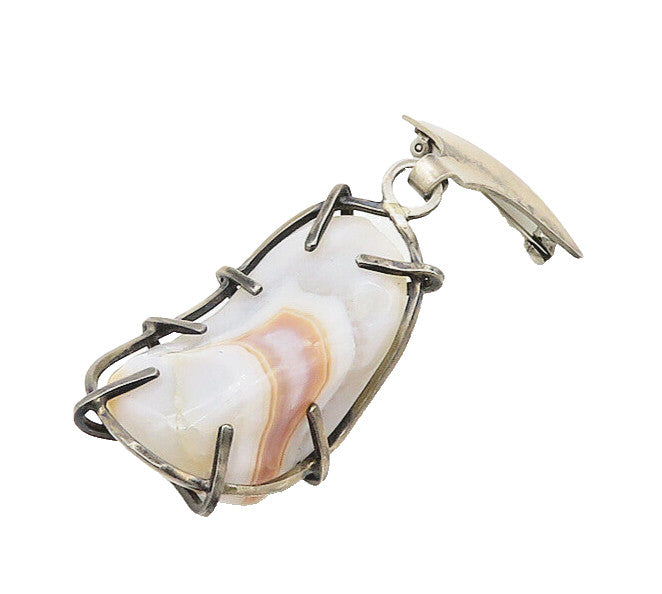925 Sterling Silver  Vintage Modernist Dangling Agate Brooch Pin  BP7251