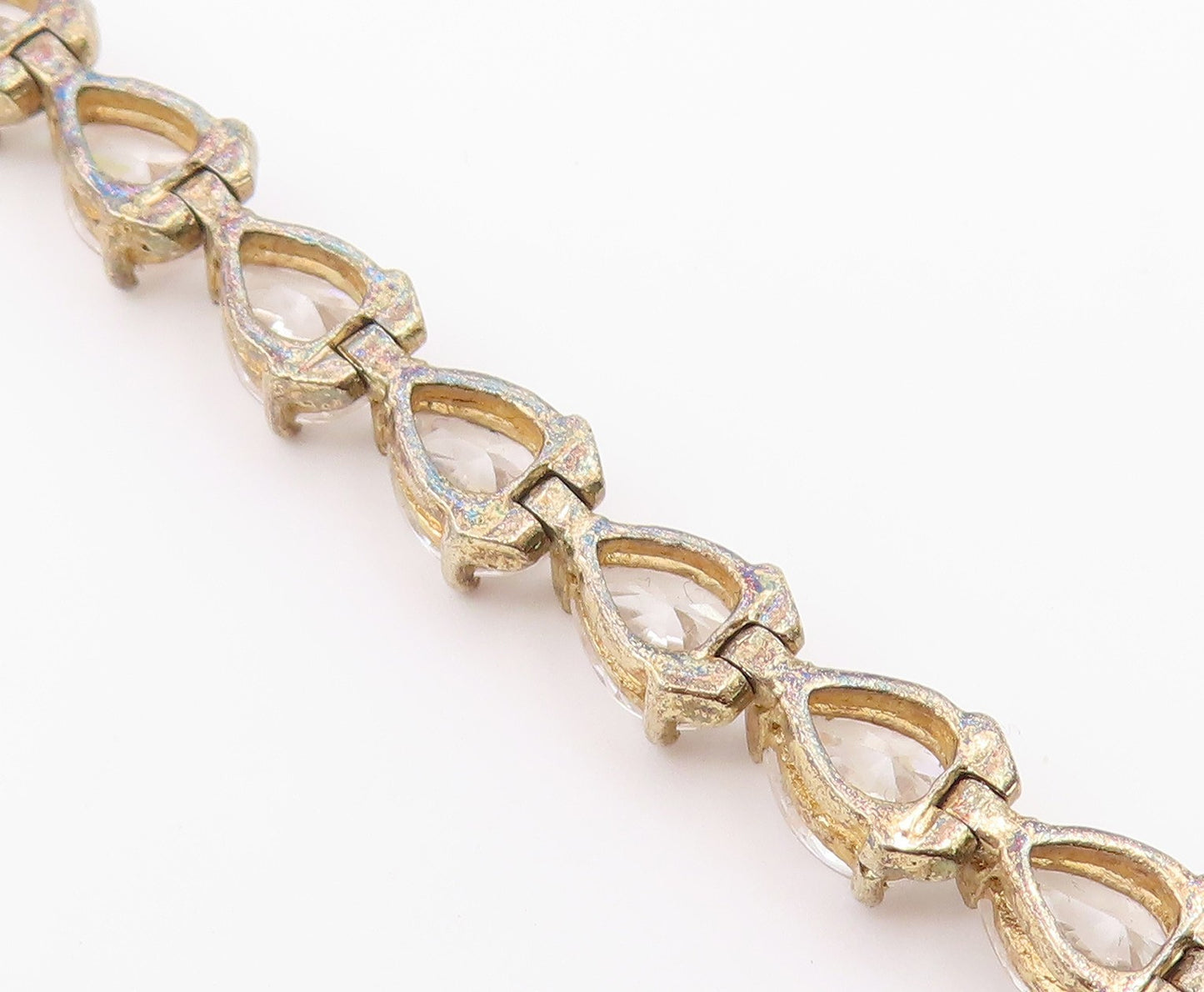 925 Sterling Silver  Vintage Tear Drop Cubic Zirconia Chain Bracelet  BT7978